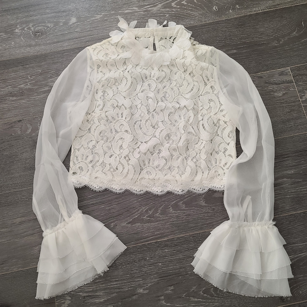 While Lace Ruffle Top